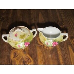 Antique Hand Painted Cream & Sugar